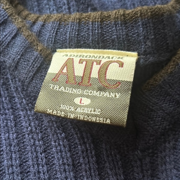 ATC V-Neck Blue Sweater with Ribbed Knit - Picture 2 of 4